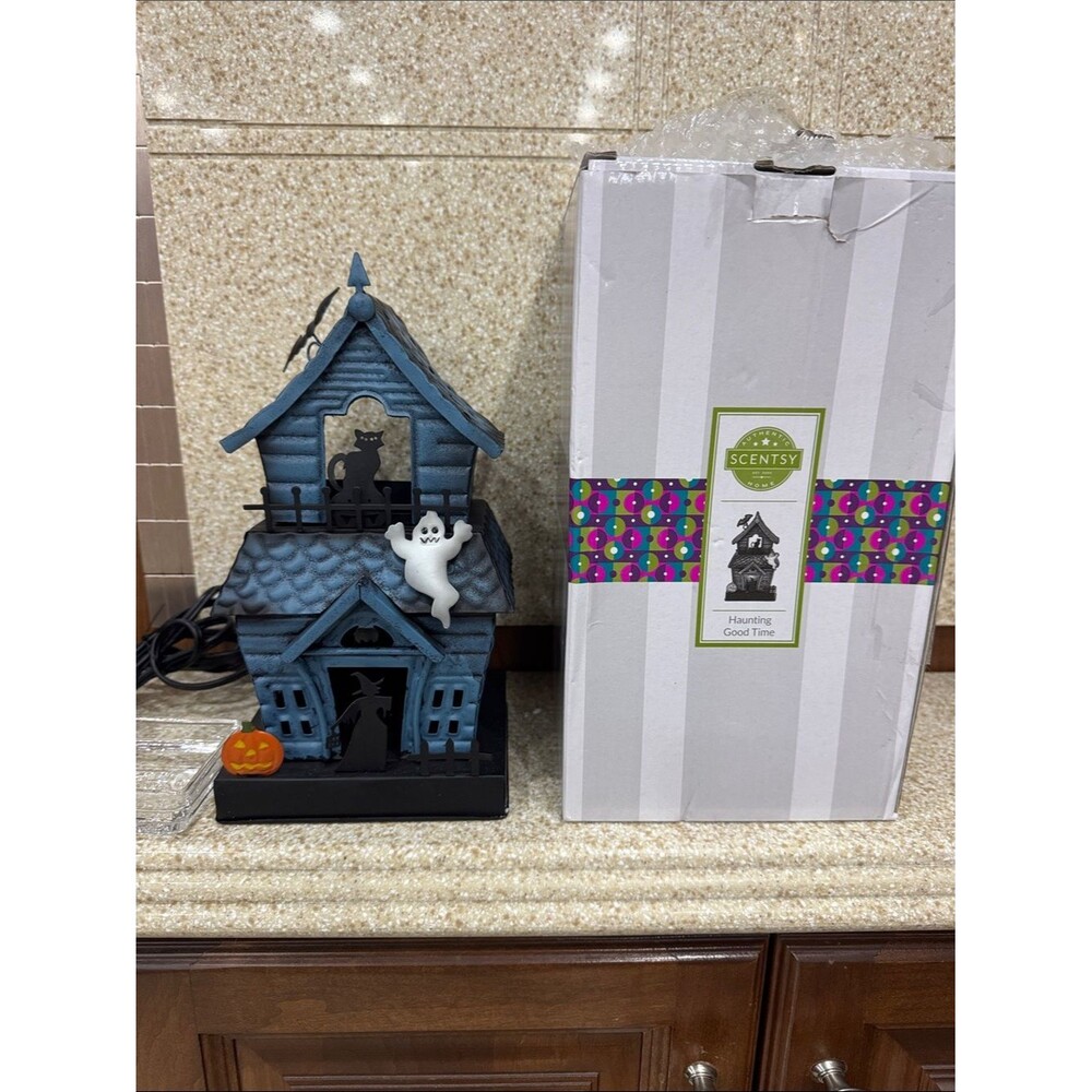 Scentsy Blue Haunted House Halloween Wax Warmer with Ghost and Pumpkin